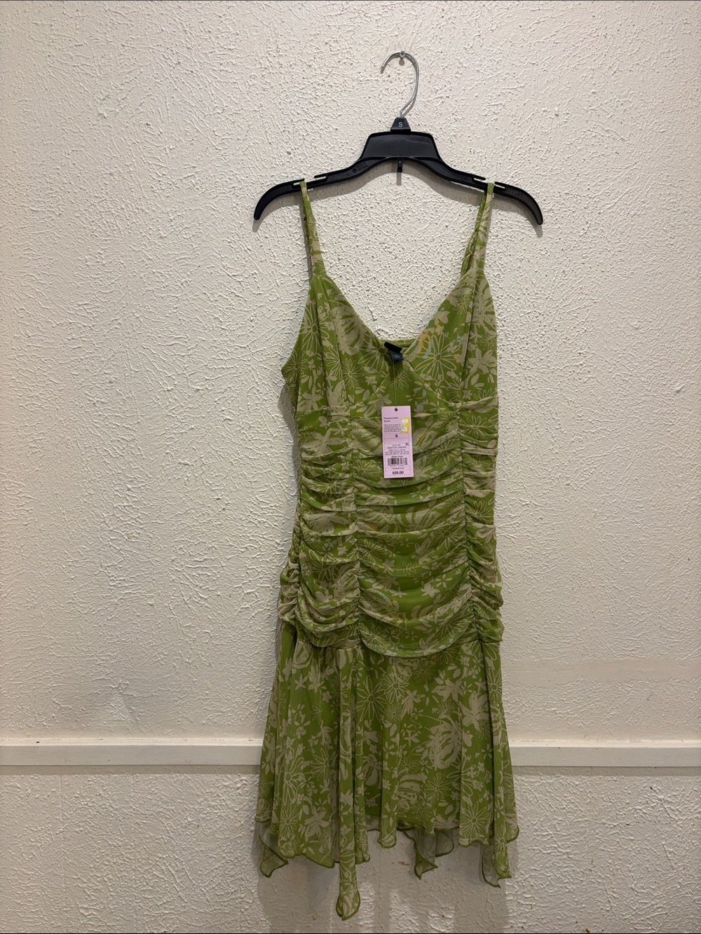 wild fable Lime Green Floral Ruched V-Neck Mini Dress